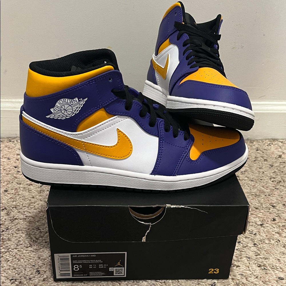 Nike Air Jordan Sneakers - Purple, Yellow, and White